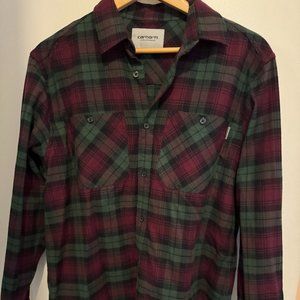 Carhartt WIP L/s Pelkey Check Shirt Chrome Green Merlot Cotton Shirt Men’s M NW
